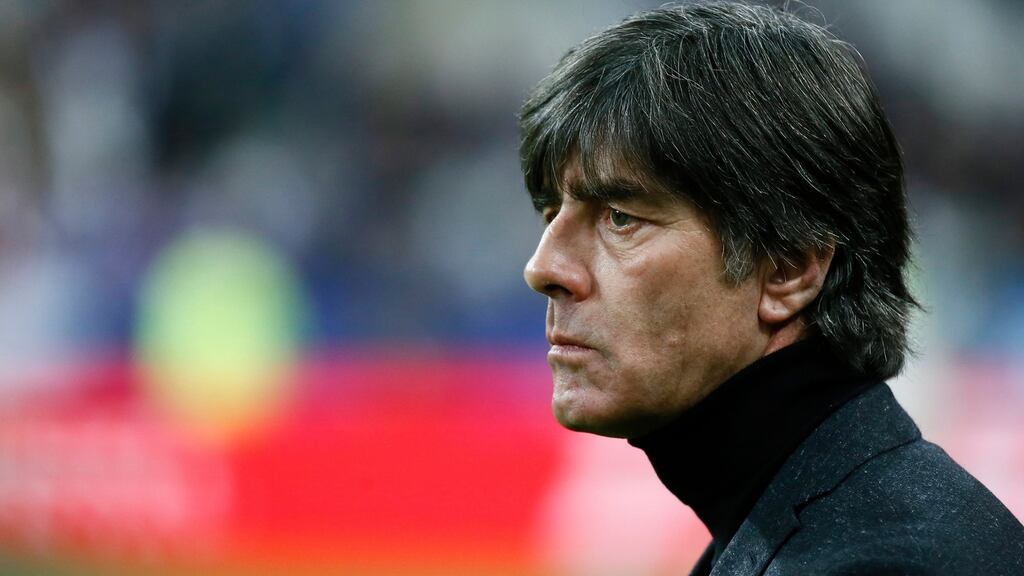 Joachim Loew looks on during the international friendly soccer match between France and Germany at the Stade de France stadium. Photograph: EPA