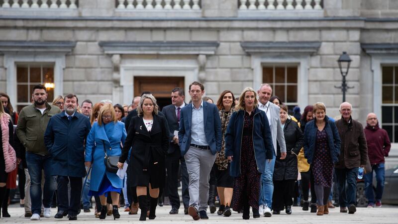 CervicalCheck campaigners Lorraine Walsh, Stephen Teap and Vicky Phelan leaving Leinster House. Photograph: Tom Honan / The Irish Times.