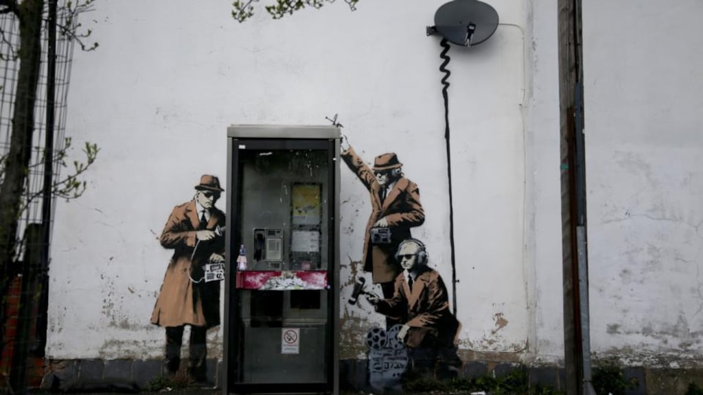 A piece of new graffiti street art, claimed to be by the secretive underground guerilla artist Banksy, which appeared on the side of a house in Cheltenham this weekend. Photograph: Matt Cardy/Getty Images