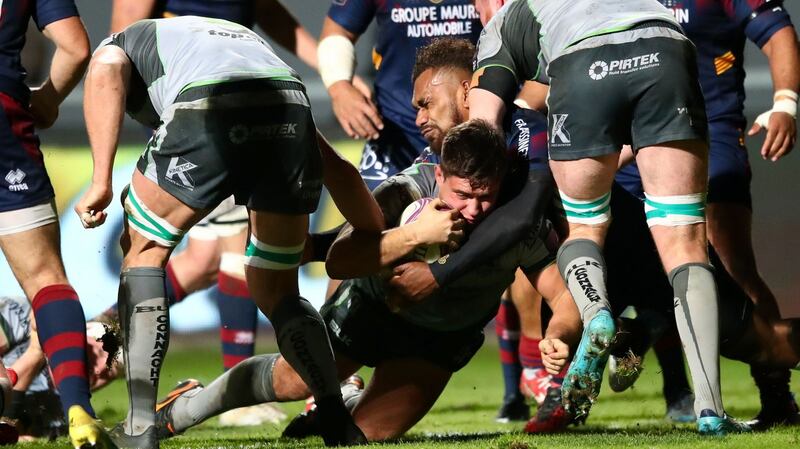 David Heffernan scores Connacht second try against Perpignan. Photograph: James Crombie/Inpho