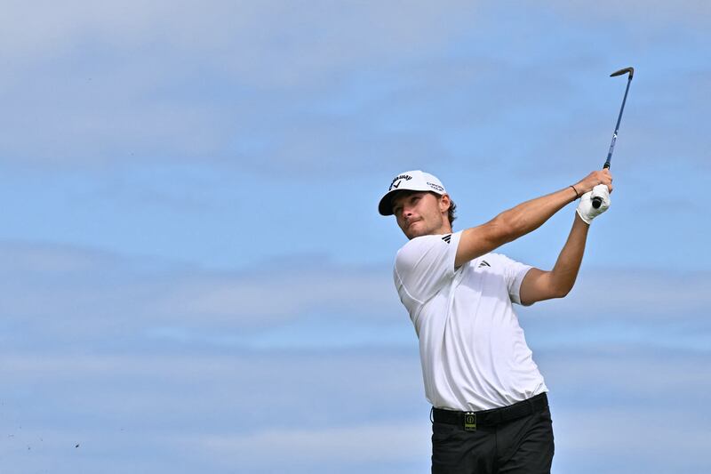 Denmark's Nicolai Hojgaard watches his iron shot from the sixth tee during the second round of the Open Championship at Royal Portrush. Photograph: Glyn Kirk/AFP via Getty Images