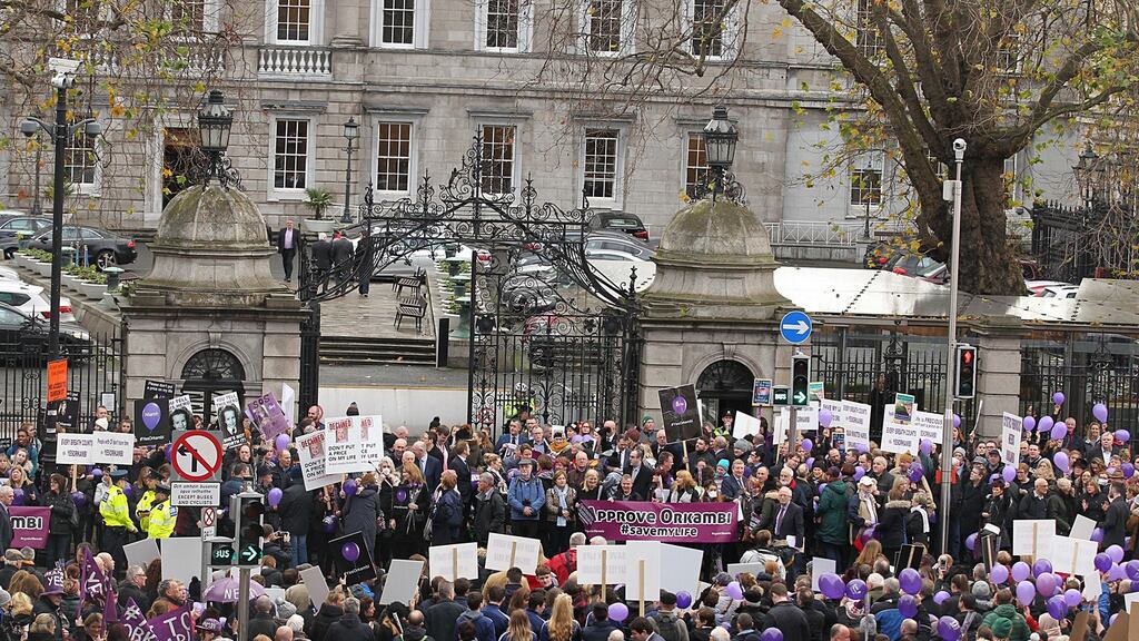 Protest in front of Leinster House over the campaign for Orkambi drug therapy approval. Photograph: Stephen Collins/Collins