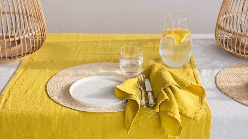 Add a little sunshine to your menu with some yellow lightweight linen napkins, €13 each, from Once Milano.