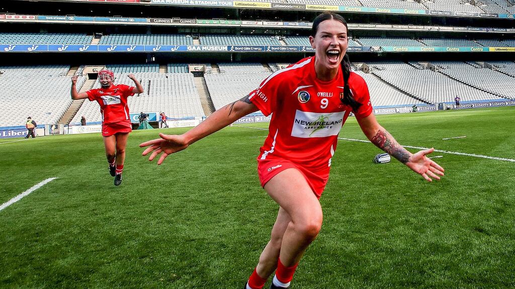 Cork’s Ashling Thompson celebrate’s after the game. Photo: Bryan Keane/Inpho