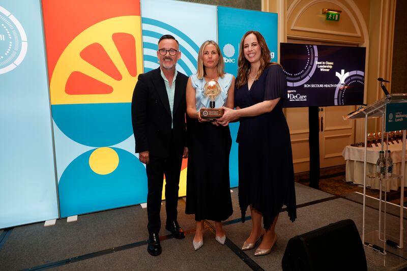 Brendan Courtney with Hilda Lane of Bon Secours Health System and Sarah McSharry of Ibec. Photograph: Conor McCabe