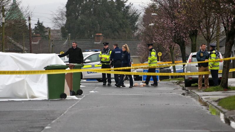 Gardaí at the scene of a shooting on McKee Road in Finglas, Dublin on  Monday afternoon. Photograph: Colin Keegan/Collins.