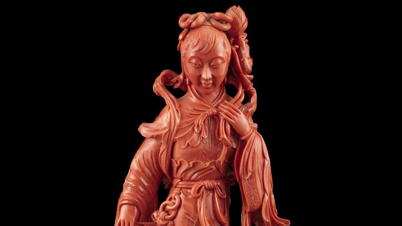 Very rare red coral model of a standing lady from early 20th century China €20,000–€40,000
