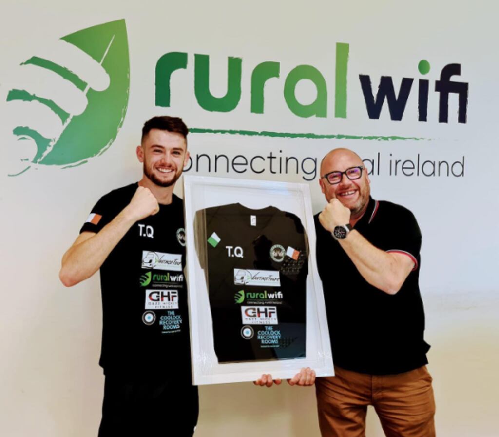 MMA fighter Taylor Quinn (left) with Patrick Cotter, CEO of Rural WiFi, a Co Meath-based family-run business that sponsored him