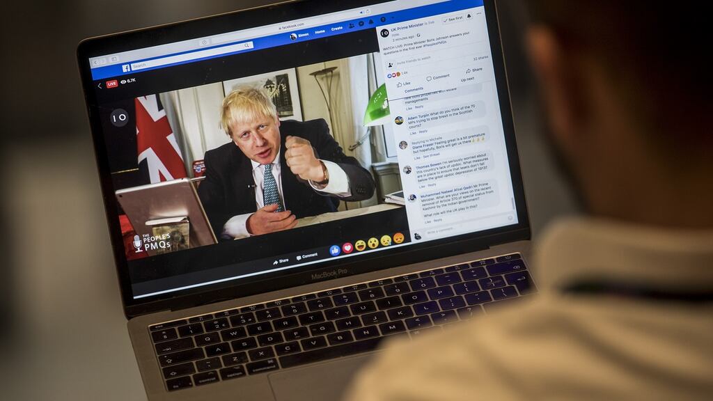 A Facebook Live broadcast by Boris Johnson. Photograph: Simon Dawson/Bloomberg via Getty