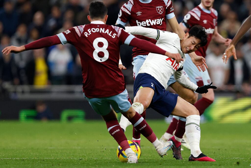 Son Heung-min scored Tottenham Hotspur's second goal in Sunday's win over West Ham. Photograph: Getty Images