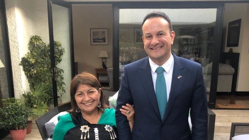 Tánaiste Leo Varadkar, currently on a St Patrick’s week visit to Chile and Colombia, in Santiago with Elisa Loncon Antile, president of Chile’s constitutional convention and a member of Chile’s indigenous Mapuche people.