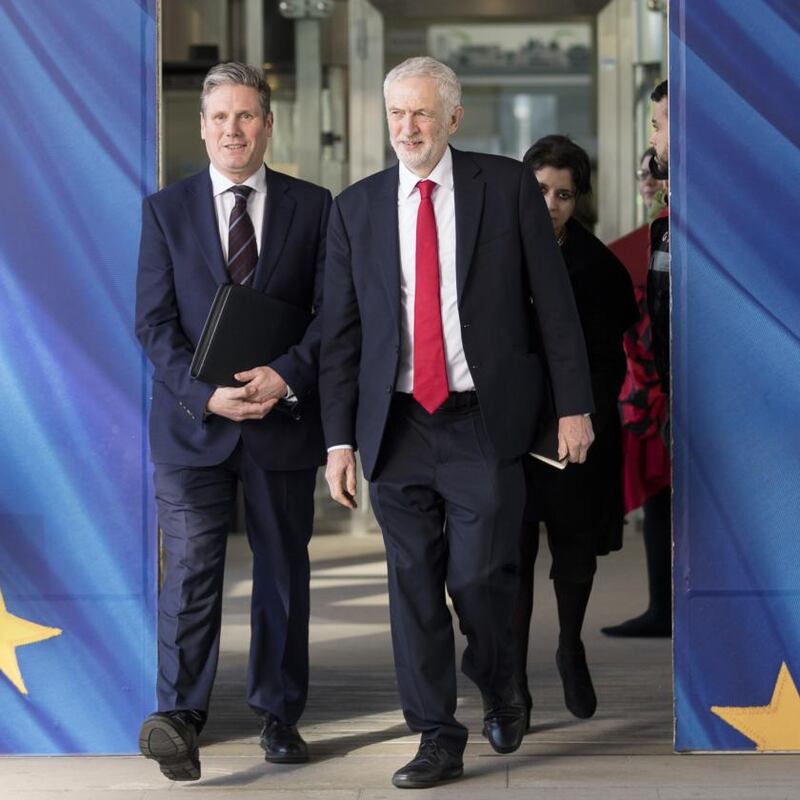 Brexit endgame: Jeremy Corbyn with his shadow Brexit secretary, Keir Starmer, in Brussels last week. Photograph: Thierry Monasse/Getty