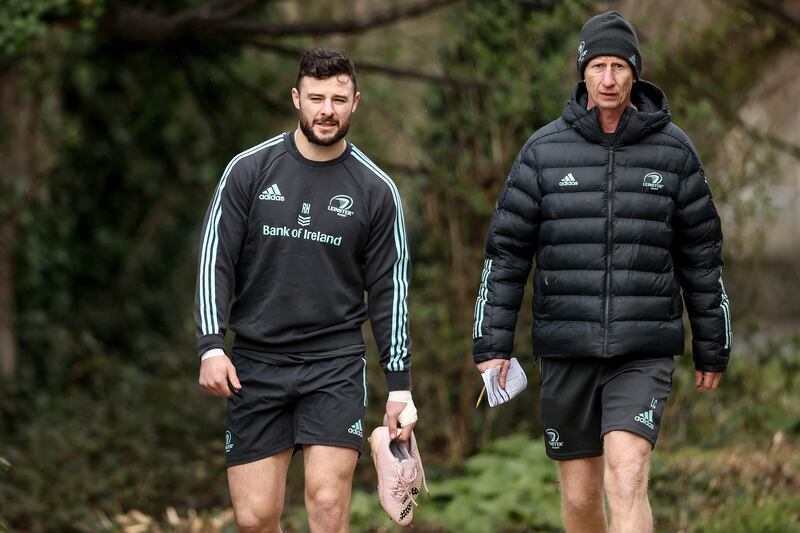 Robbie Henshaw and head coach Leo Cullen in training. Photograph: Ben Brady/Inpho