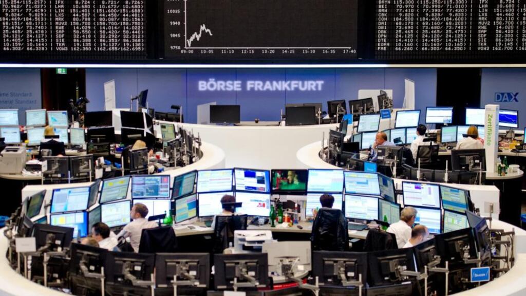 An information board shows the decline of the German DAX to a one-year low at the stock exchange in Frankfurt: Germany’s stock markets, among other international markets, have fallen into bear markets. Photograph: Christoph Schmidt/EPA