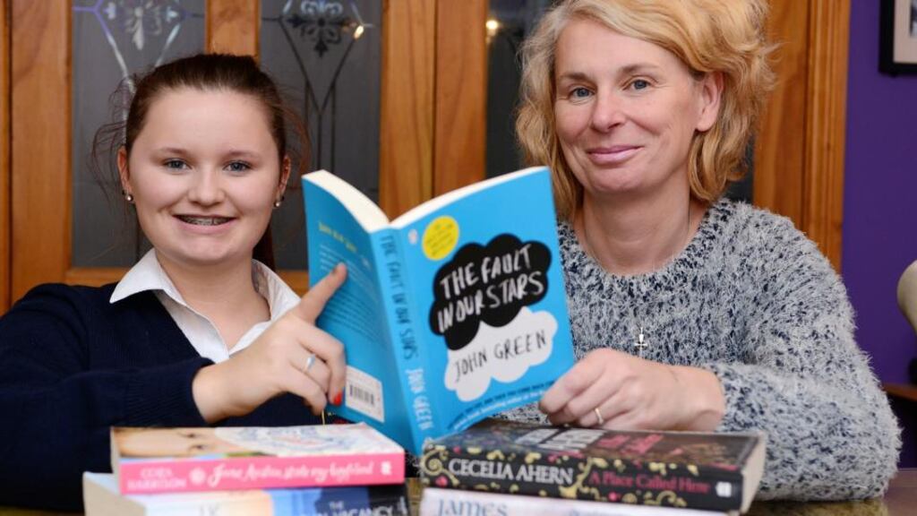 Jill Maher and her daughter Katie (16), who has dyslexia,  at their home in Lucan. Katie achieved a B in Honours English in her Junior Cert. Photograph: Dave Meehan