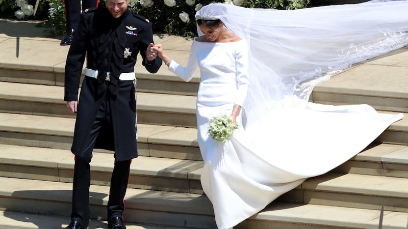 Prince Harry and Meghan Markle leave St George’s Chapel in Windsor Castle. Photograph: Andrew Matthews/PA Wire