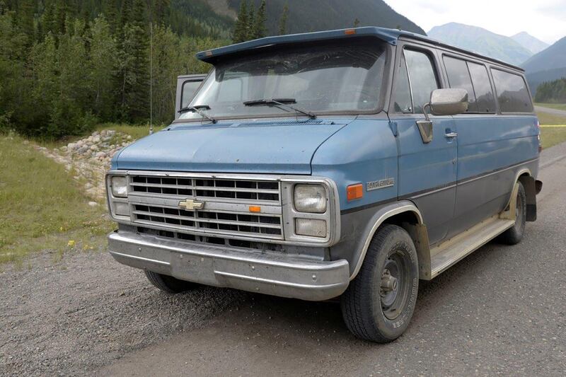 The blue 1986 Chevrolet van bearing Alberta licence plates that was found  at the site of the  double homicide of Deese and Fowler.  Photograpgh: RCMP/Handout/Rueters