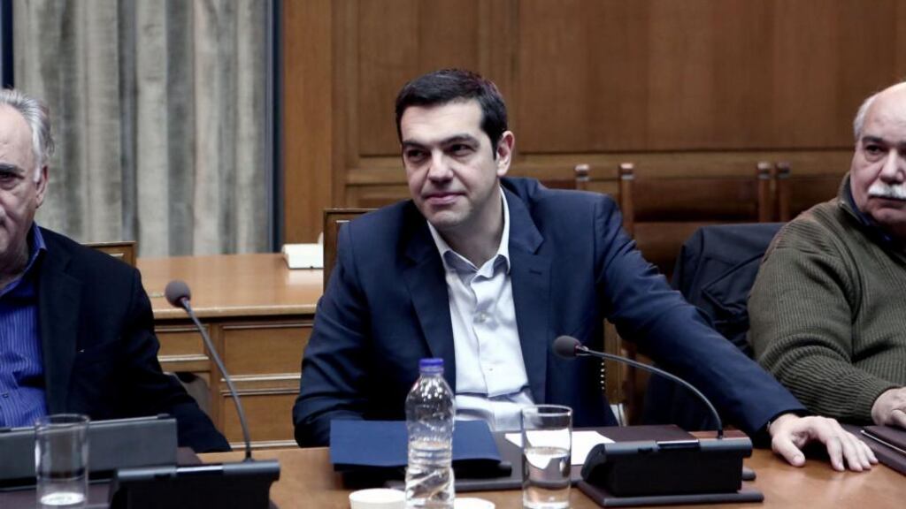 Greek Prime Minister Alexis Tsipras attends a cabinet meeting in the Greek parliament in Athens on Saturday. Photograph: Angelos Tzortzinis/AFP/Getty Images