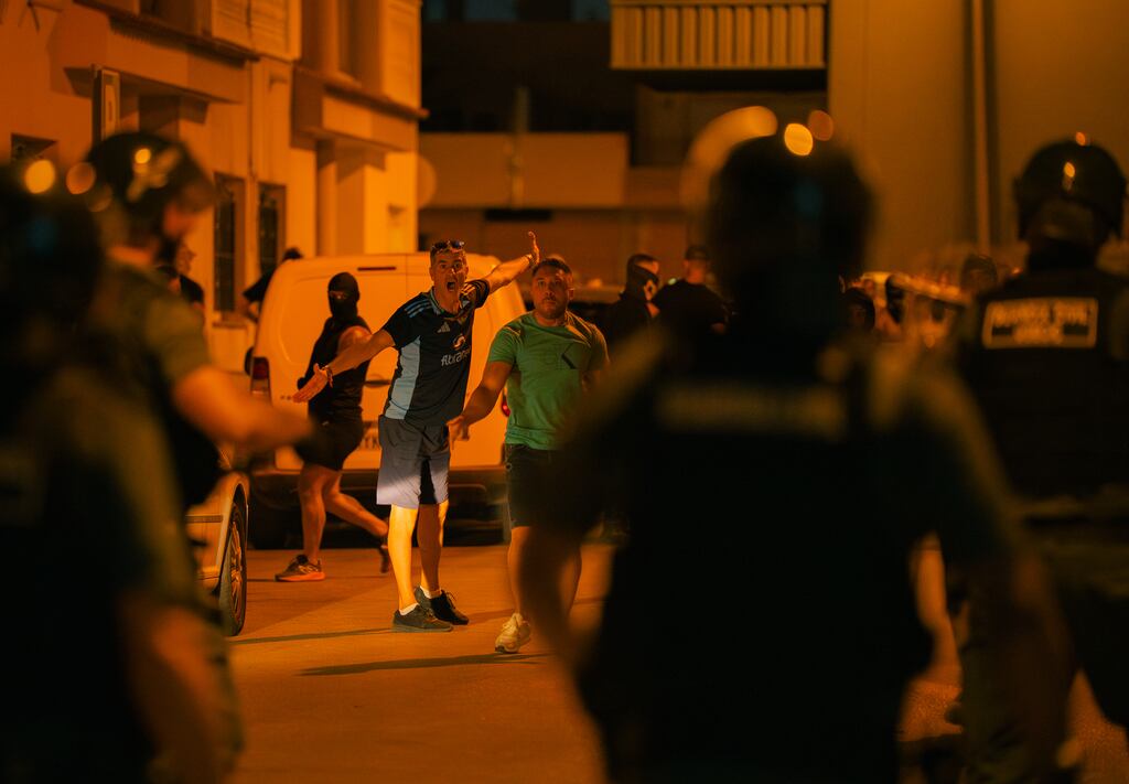 Guardia Civil officers were called to intervene in violent clashes involving far-right groups and migrants in the Spanish town of Torre-Pacheco on Saturday. Photograph: Olmo Blanco/Getty Images