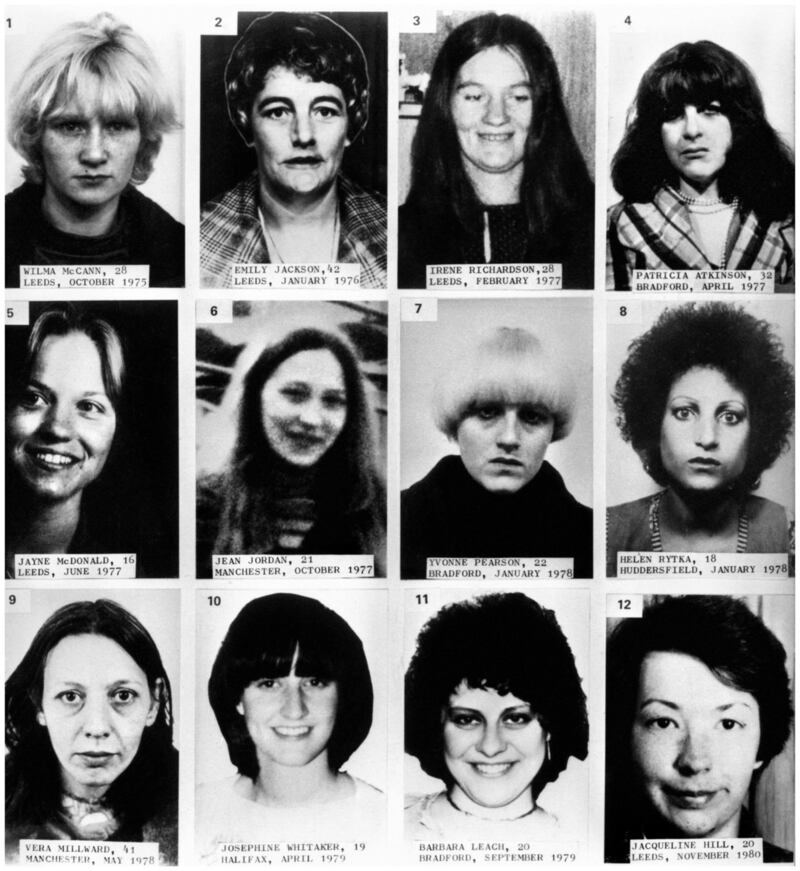 Twelve of the thirteen victims of Peter Sutcliffe. Photograph: PA Wire