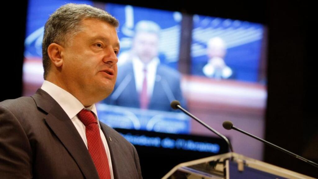 Ukrainian president Petro Poroshenko delivers his speech at the Council of Europe in Strasbourg yesterday. Photograph: AP Photo/Christian Lutz