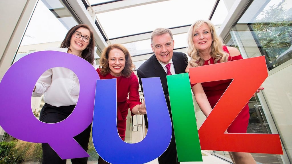 Dublin Simon Community’s Justyna Drogomirecka, the Reputations Agency’s Catherine Walsh, BJAI quiz master Bryan Dobson and Hostelworld’s Cathy Thomson at the launch of this year’s quiz.