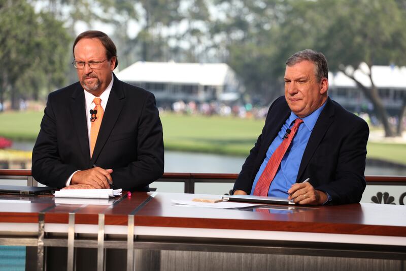 Jim Gallagher jnr and John Feinstein (right) on the Golf Channel in 2017. Photograph: Cy Cyr/PGA Tour