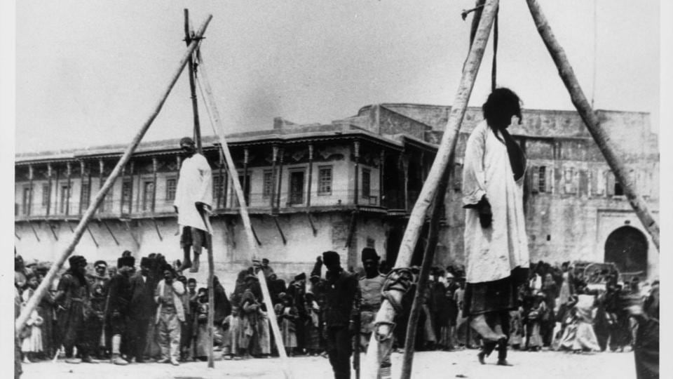 A public execution of two Armenians. Photograph: Armin Wegner / Armenian National Institute, courtesy of Sybil Stevens (his daughter)