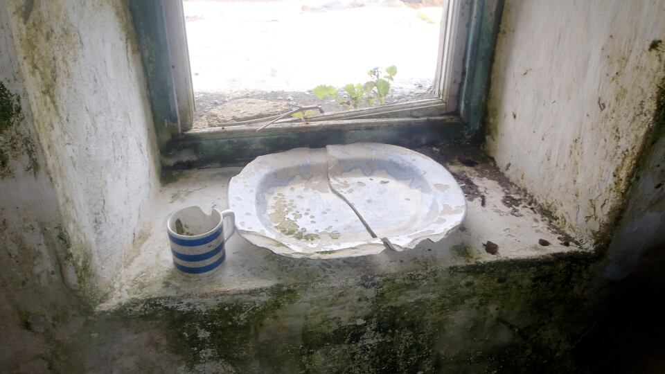 A broken plate and mug left inside the house. Photograph: Gary Quinn