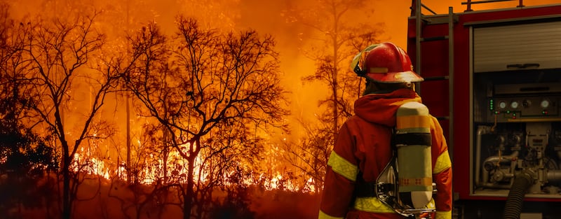 The northern hemisphere this summer witnessed unrelenting heatwaves, wildfires and extreme flooding demonstrably made worse by climate change. Photograph: Akhararat/Getty Images