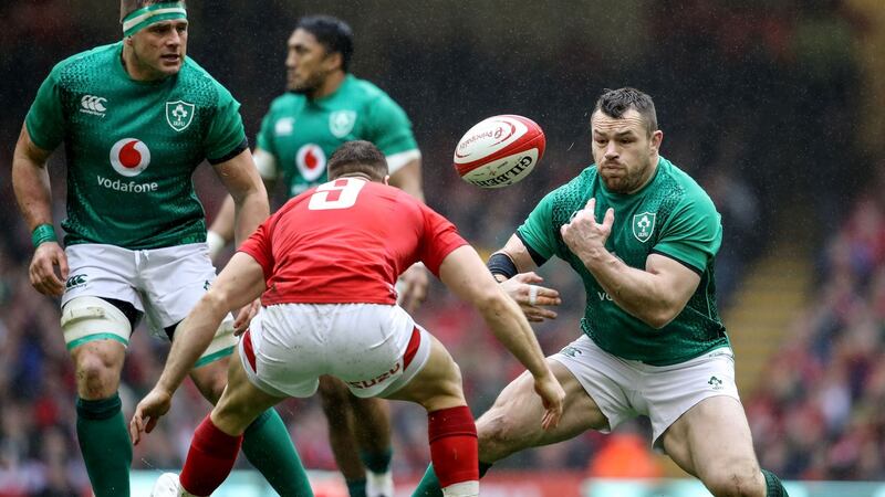 Ireland’s Cian Healy with Gareth Davies of Wales. Photo: Dan Sheridan/Inpho