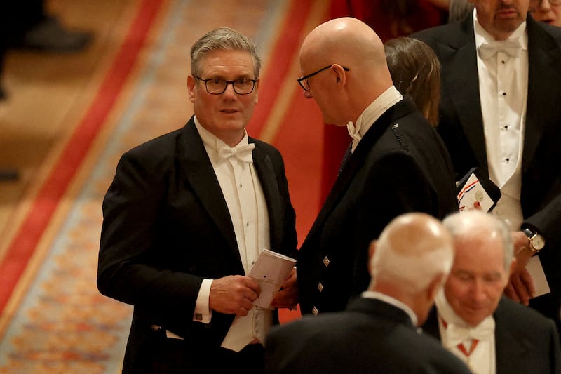 Britain's prime minister Keir Starmer speaks to Scotland's first minister John Swinney. Photograph: Phil Noble/Pool/AFP via Getty Images