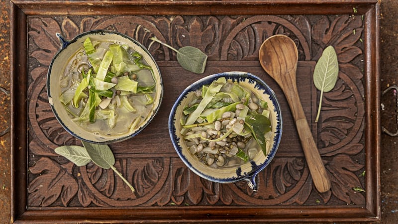 Spiced cabbage, borlotti bean and lentil soup. Photograph: Harry Weir