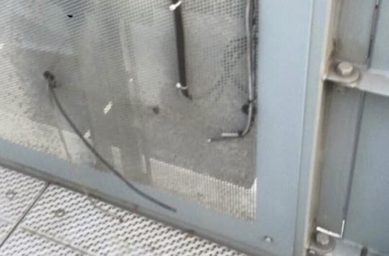 A photograph from a man who claims he damaged the M50 tolling system showing cut wires.