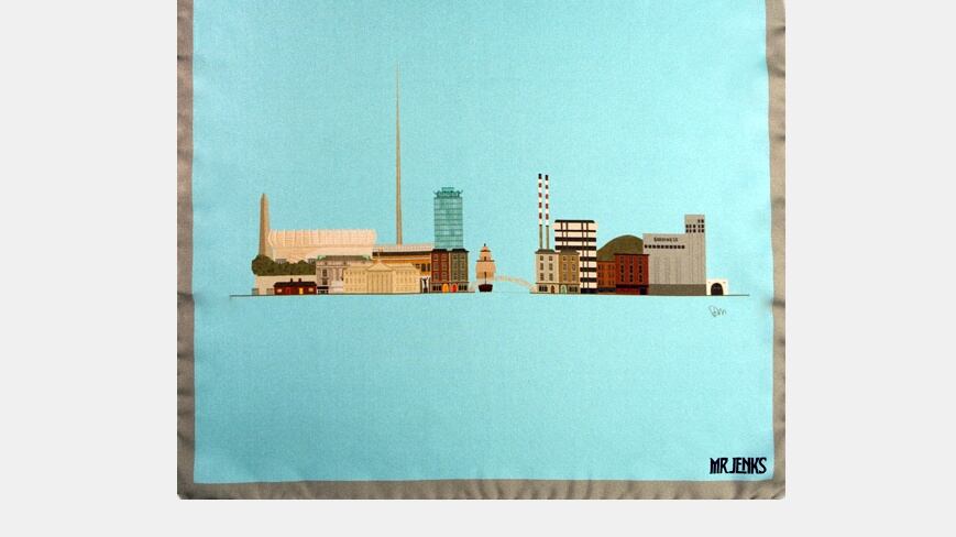Silk pocket square showing the Dublin skyline is the perfect present for the man in your life