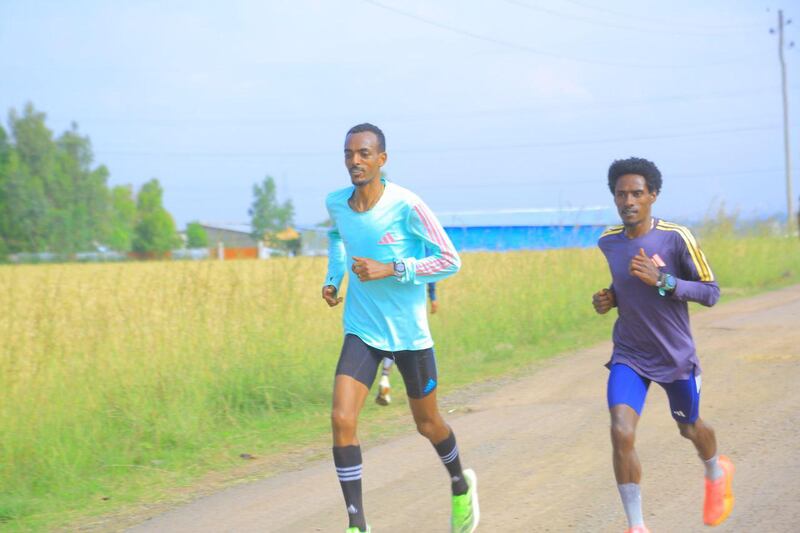 Olympic marathon champion Tamirat Tola and Hiko Tonosa training in Addis Ababa