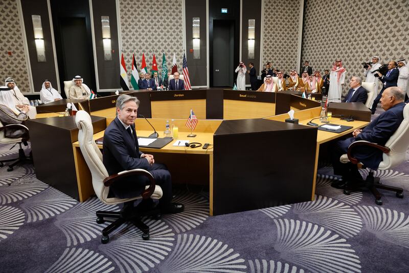 Antony Blinken met Arab leaders in Amman, Jordan. Photograph: Jonathan Ernst/pool photo via AP