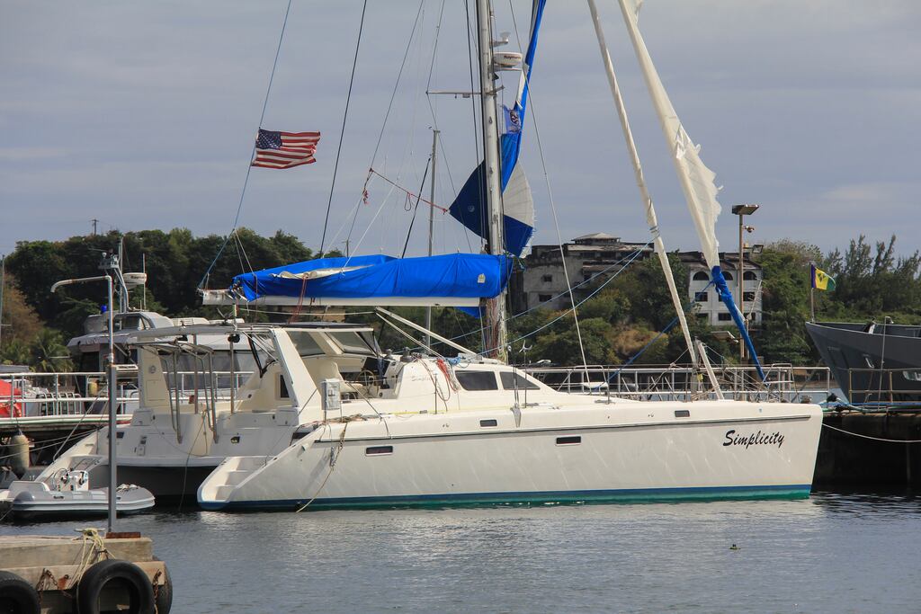 The yacht Simplicity which was hijacked by the three escaped prisoners from Grenada. Photograph: AP Photo/Kenton X. Chance