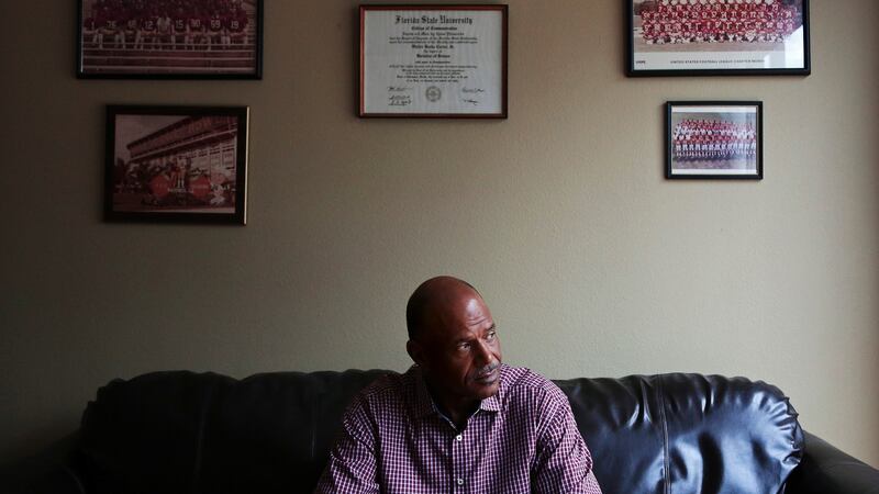 Walter Carter, who played for the Raiders and the Buccaneers, at his home. Photograph: Eve Edelheit