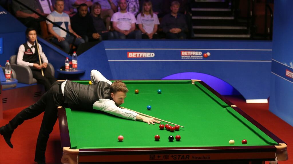 Judd Trump beat Thepchaiya Un-Nooh 10-9 to avoid a shock first round exit at the Crucible. Photograph: Nigel French/PA