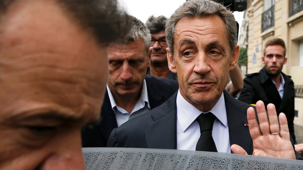 Nicolas Sarkozy, former head of the Les Republicans political party and former French president, leaves his campaign headquarters in Paris on Monday. Photograph: Gonzalo Fuentes/Reuters