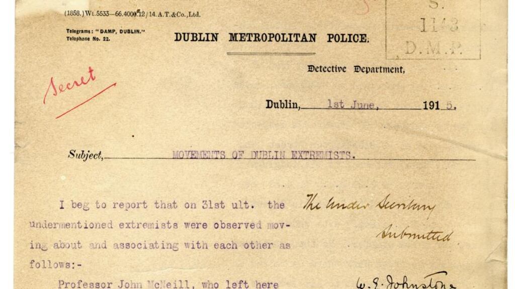 Screenshot from the National Archives web site detailing the extent of surveillance on the leaders of the Easter Rising.