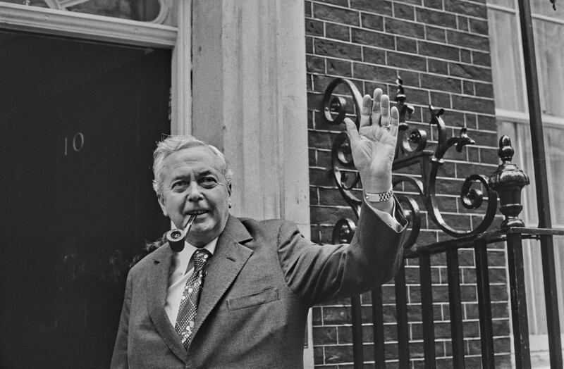 British Labour Prime Minister Harold Wilson outside 10 Downing Street in London, 1974. Photograph: Evening Standard/ Hulton Archive/ Getty Images