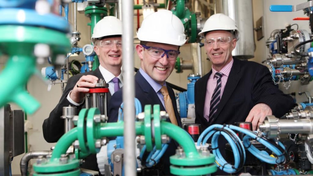 Pfizer has opened a $30 million high-tech laboratory at its Ringaskiddy plant in Cork – at the opening were Pfizer vice-president Paul Duffy, Minister of State for Research and Innovation Sean Sherlock, and Seamus Fives, Pfizer site lead. Photograph: Diane Cusack