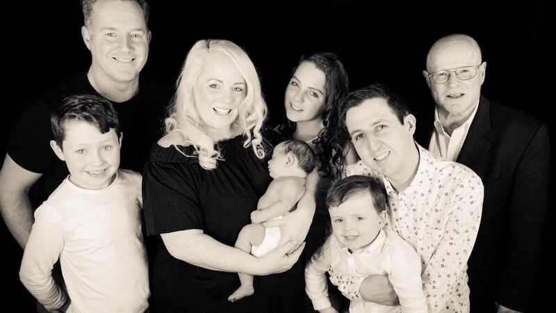 The family photo from February with the new arrival, Féile.
