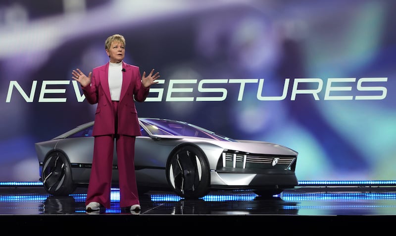 Linda Jackson introduces Stellantis's Peugeot Inception concept electric vehicle at CES 2023 in January. Photograph: Ethan Miller/Getty Images