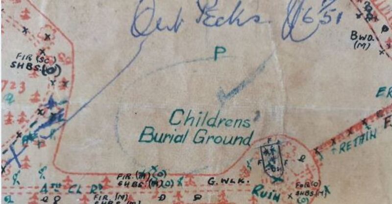 An area marked children’s burial ground on a map of the Bessborough mother and baby home site in Cork