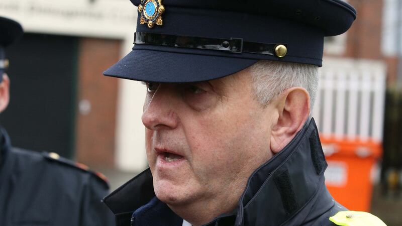 Garda Supt Noel Carolan speaking to media at the scene at Blakestown Cottages, Co Dublin. Photograph: Stephen Collins/Collins Photos