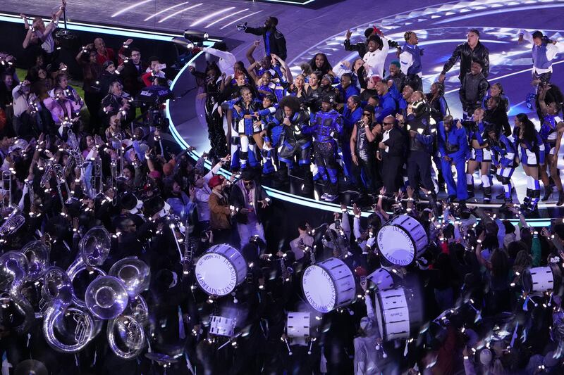 Usher performing during halftime show of Super Bowl LVIII. Photograph: Doug Mills/New York Times