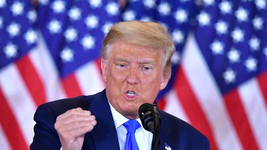 US President Donald Trump speaks during election night in the East Room of the White House in Washington, DC. Photograph: AFP